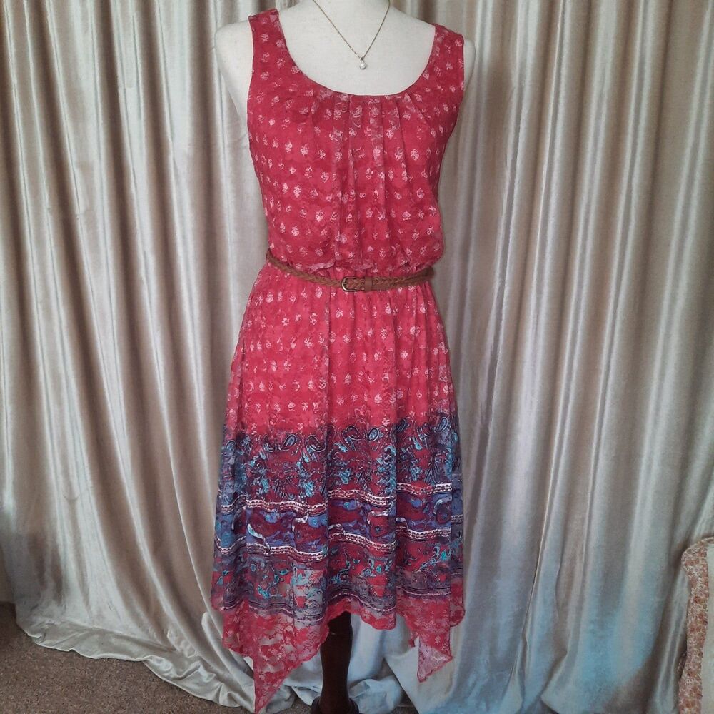 No Boundaries Red/White/Blue Paisley Lace Dress Sz L